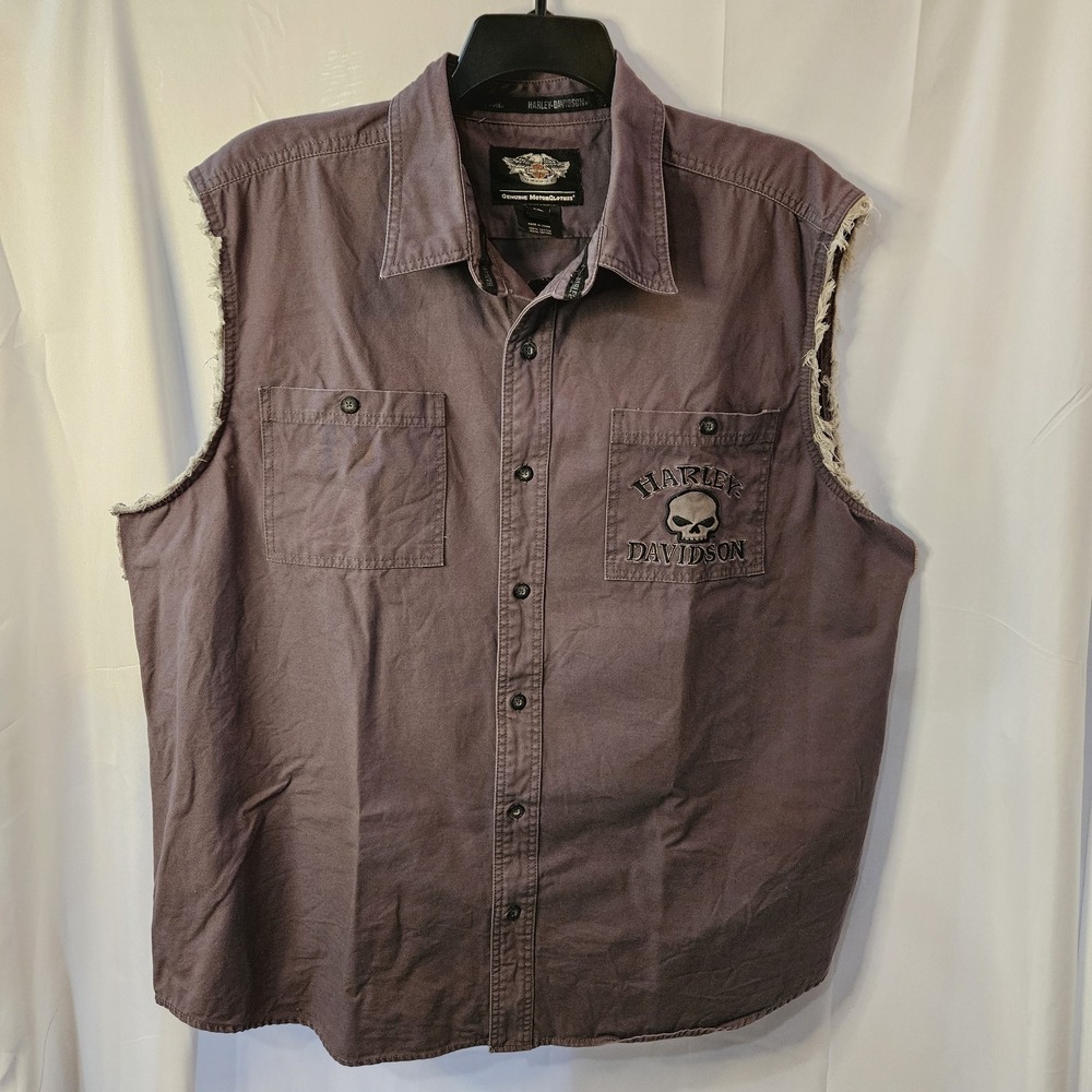 Harley-Davidson Willie G Skull Sleeveless Cut Off Biker Button-Down Shirt 2X